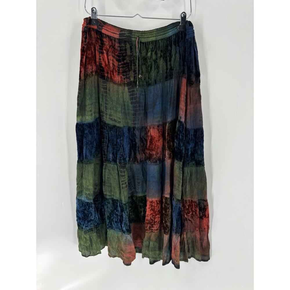 CG Sport Vintage Skirt Womens Large Multicolor Velvet Midi Maxi Stretchy Boho
